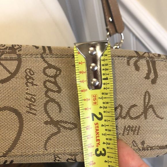 COACH Tan Horse Carriage Embroidered Canvas Brown Leather Crossbody Shoulder Bag - Picture 10 of 16